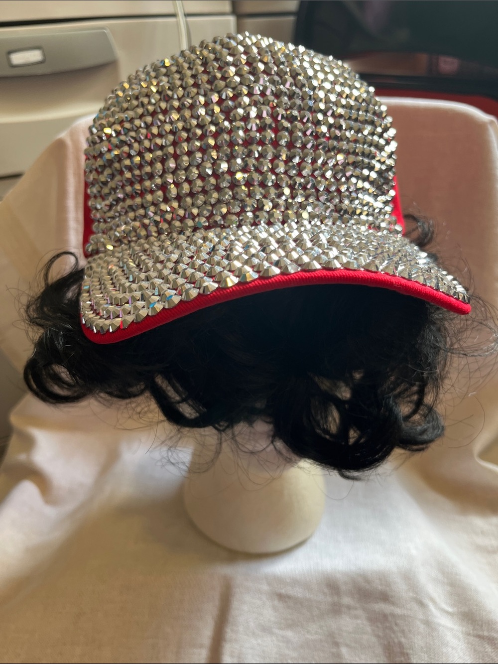 Cute Sparkle Rhinestone Hat with Red Trim